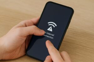スマートフォンの設定画面を操作して、アプリのキャッシュ削除を行っている様子