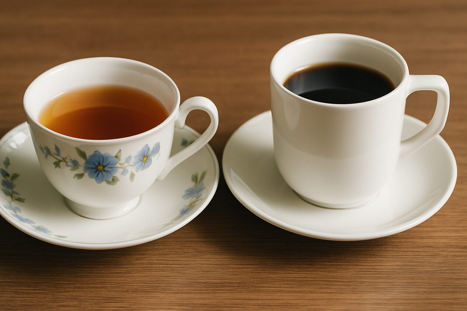 紅茶とコーヒー、それぞれの風味を引き立てる専用カップの美しい佇まい。選ぶ楽しさが日常を豊かにしてくれる。