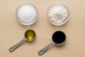 調理中のキッチンカウンターに並べられた計量スプーンと調味料。計量中の様子が見える構図。
